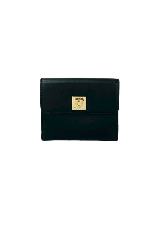 Pre-Owned Salvatore Ferragamo Gancini logo hardware leather bi-fold wallet mini black... (Good)