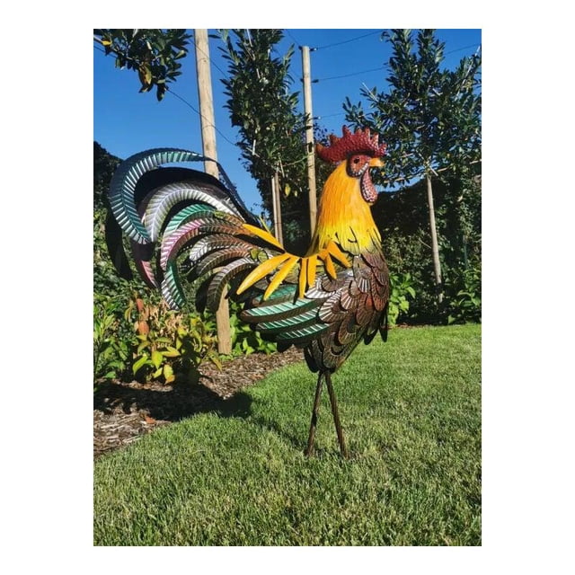Estatuas y esculturas de gallo de jardín, gallos de metal, animales de jardín, decoración de arte de césped, estatua de arte al aire libre, patio, patio trasero y decoración de cocina familiar