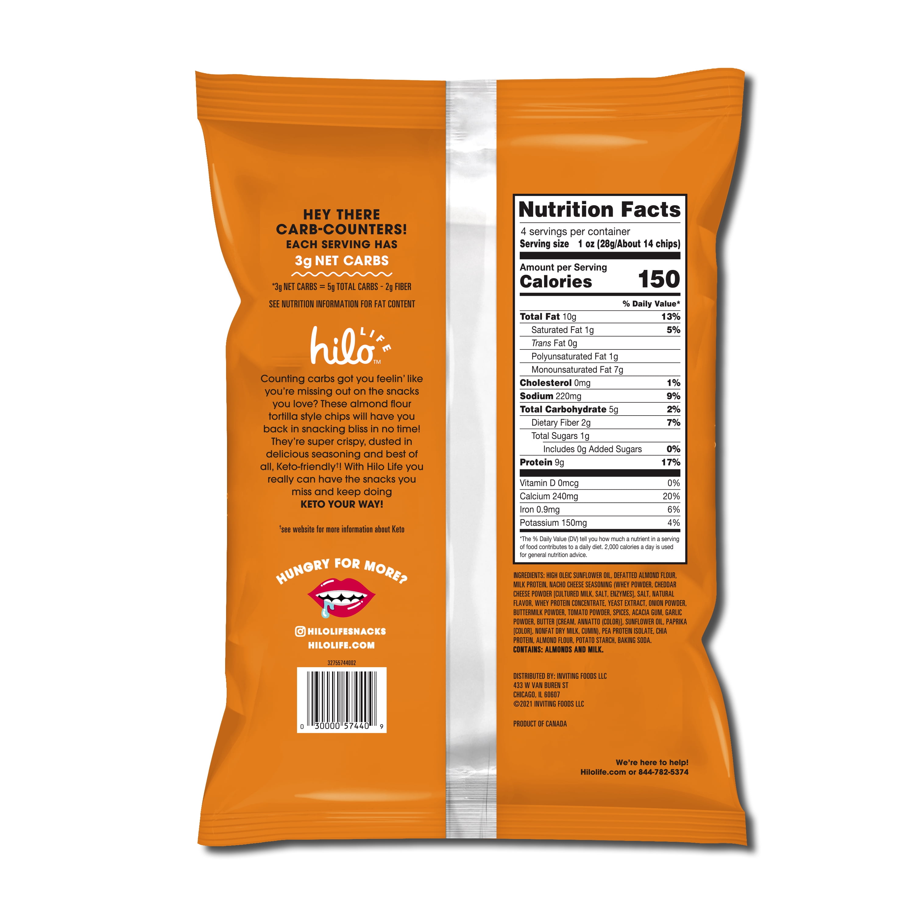 Hilo Life Low Carb Keto Friendly Tortilla Style Chips, Nacho Cheese, 4 oz