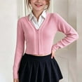 thumbnail image 5 of TGSLY Ribbed Knit Cropped Cardigan for Girls Soft V Neck Zip Up Long Sleeve Sweater Causal Solid Color Fall Winter Outerwear with Thumbholes 13-14 Years, 5 of 8