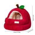 thumbnail image 3 of Insulated Cat House Enclosed Villa for Small Pets | Warm Fruit-Shaped Bed with Pad, Thickened Polyester, Red | Cozy Indoor Winter Shelter 37x35x39cm, 3 of 6