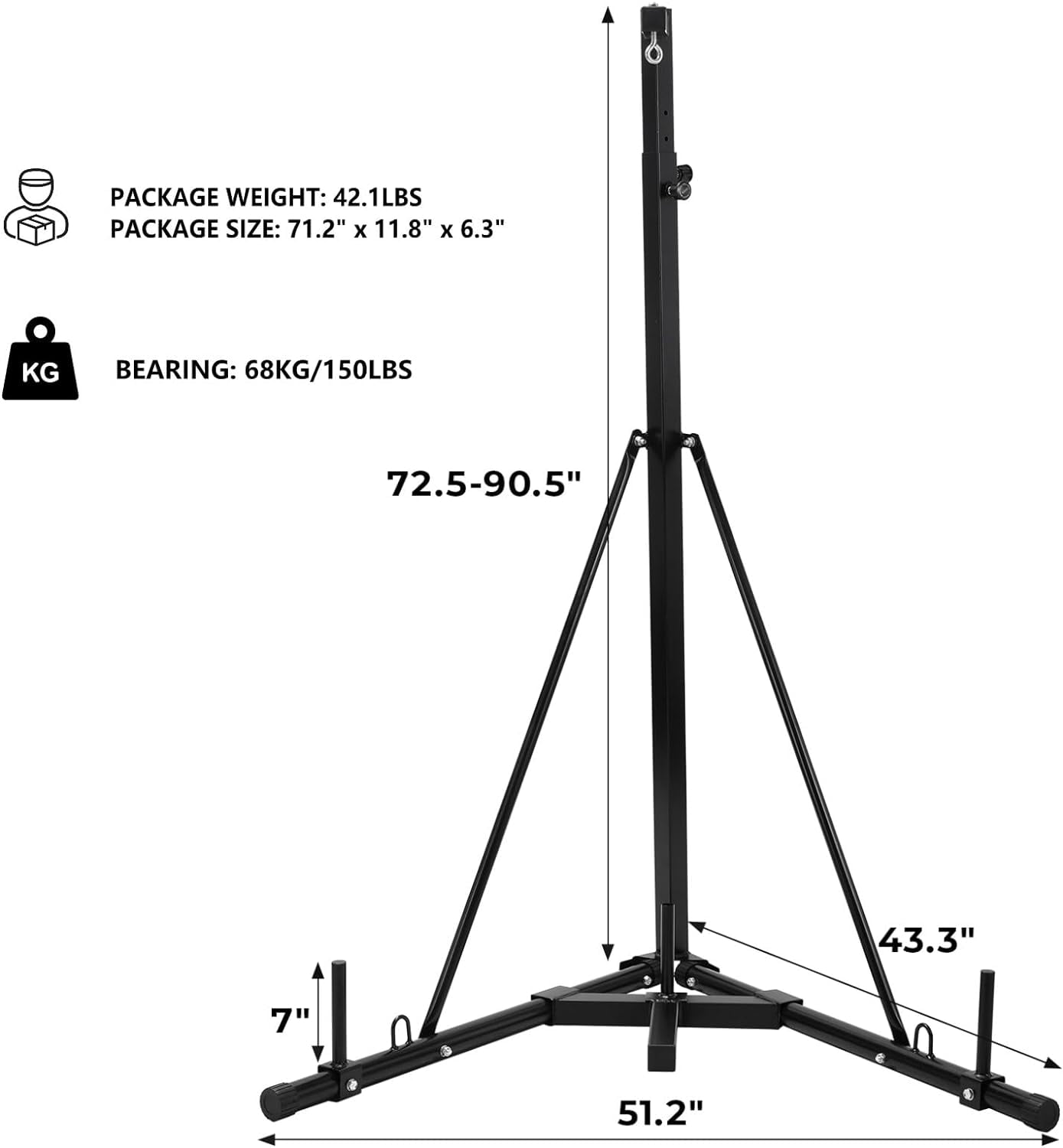 LAZY BUDDY Heavy Bag Stand, Height Adjustable Punching Bag Stand  Holds Up to 150 lbs for Home Gym Fitness (without Boxing Bag)