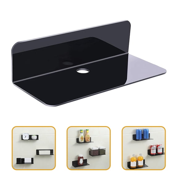 Amosfun 4-Pack Black Floating Wall Shelves Adhesive No Drill Small Storage Shelves for Bathroom and Home Decoration