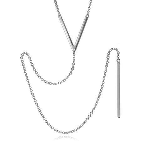 Brinley Co. Women's Rhodium-Plated Sterling Silver V Long Drop Fashion Necklace