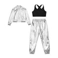 thumbnail image 3 of Miutii Kids Girls Street Hip Hop Dance Outfits Long Sleeve Shiny Metallic Bomber Jacket Vest and Harem Trousers Set Silver 8, 3 of 5