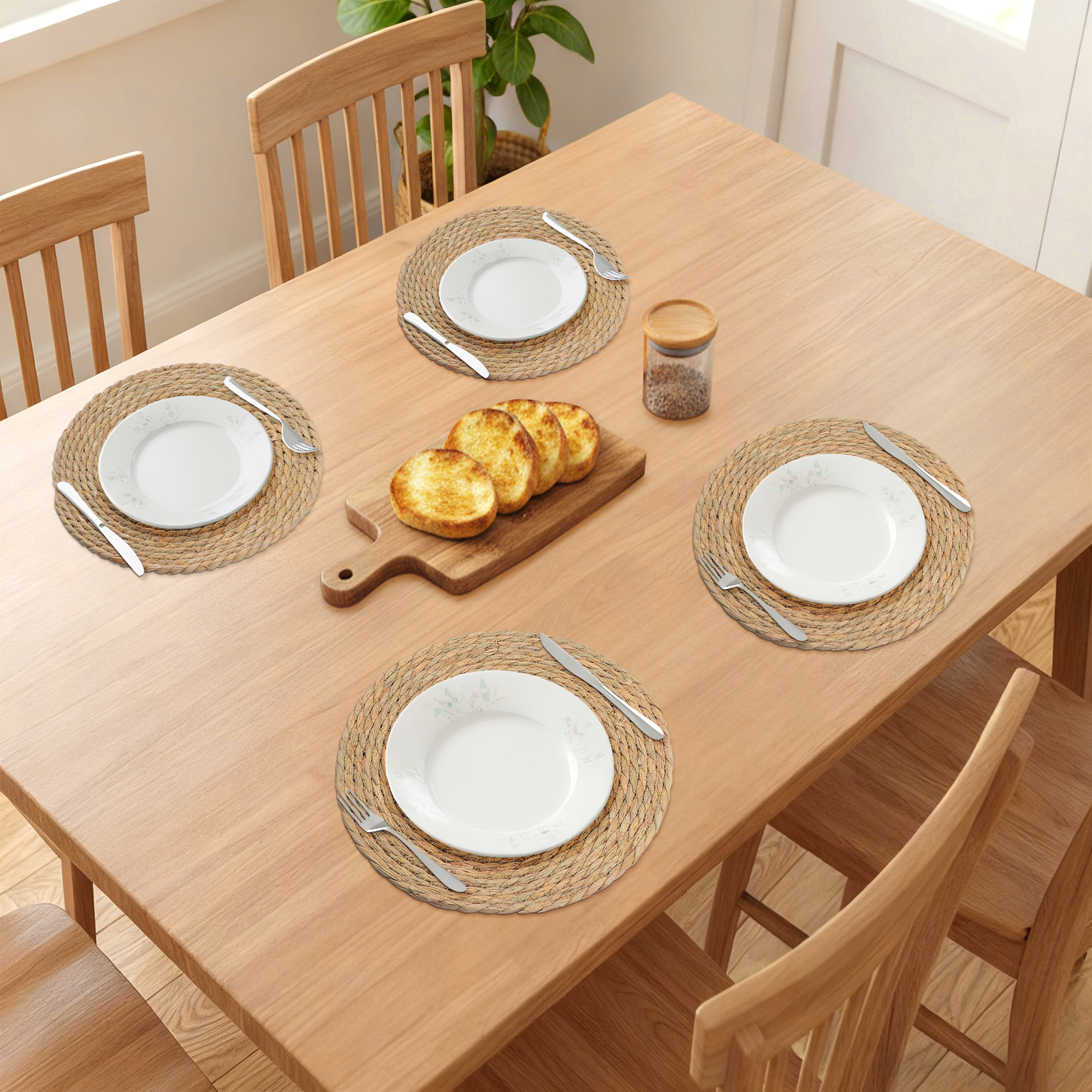 Unique Bargains Set of 6 Farmhouse Straw Woven Placemats Brown 11.8inch