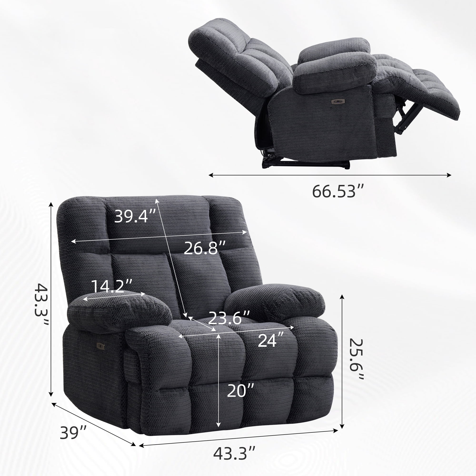 Gewnee Modern Fabric Power Reclining Sectional Sofa with USB Charging Ports, Solid Wood Frame, Padded Seats, for Living Room & Home, Grey