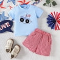 thumbnail image 2 of HCNTES Toddler Girls Boys Short Sleeved Shorts Outfit Set Fashionable Pullover Independence Day Children Summer Suit for Kids 1T 2T 3T 4T(L04-Sky Blue,3-4 Years), 2 of 6