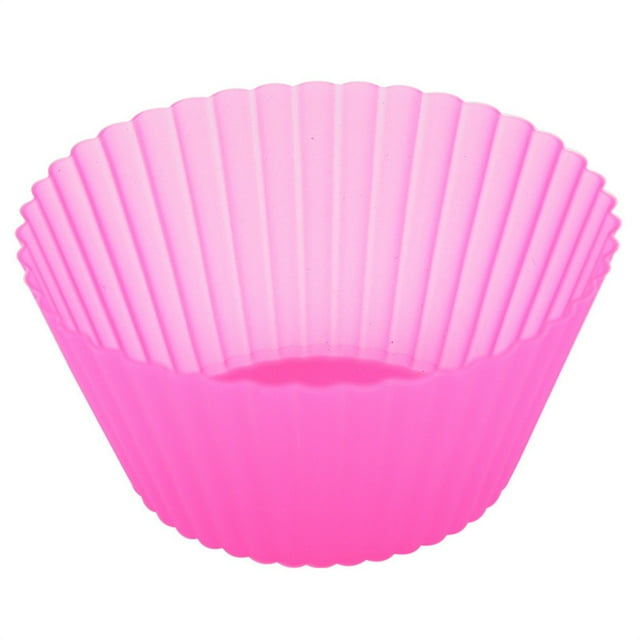 pitrice Silicone Muffin Cups Pastry Round Molds Portable Reusable Baking Cupcake Moulds Tray Kitchen Bakery Bakeware Accessories Pink