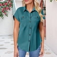 thumbnail image 2 of Breezora Unique Ladies Short Sleeve Shirt with a Detailed Buttoned Lapel and Functional Pleated Pocket Design Offering a Smart Casual Look for Work or Leisure S Size Blue, 2 of 9