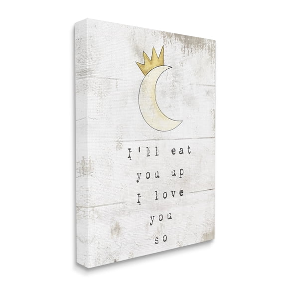 Stupell Industries I'll Eat You Up Phrase Crescent Moon with Crown Literature & Film Painting Gallery Wrapped Canvas Print Wall Art, 16 x 20