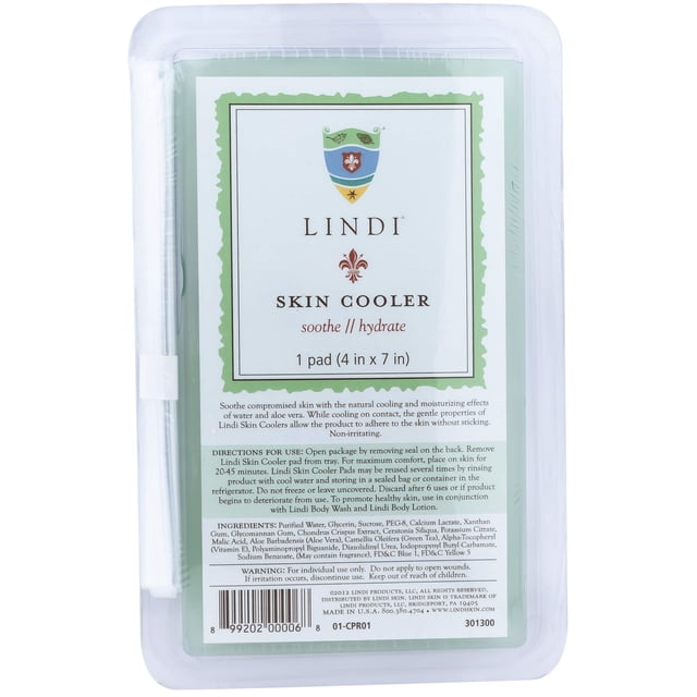 LINDI SKIN Coussin Rafraîchissant - Hydrogel Rafraîchissant Formulé pour Réduire les Rougeurs et l'Inflammation - Infusé d'Aloe Vera et de Thé Vert pour Apaiser et Soulager les Brûlures Liées aux Rayonnements (1 Paquet, 4 X 7 Po)