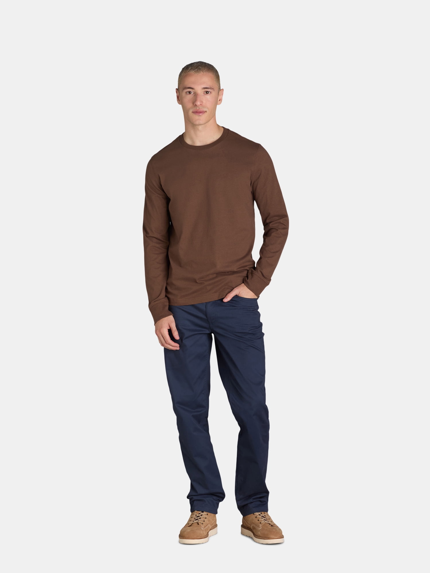 George Men's & Big Men's Relaxed Fit Cotton Crewneck T-Shirt with Long Sleeves, Size XS-3XL