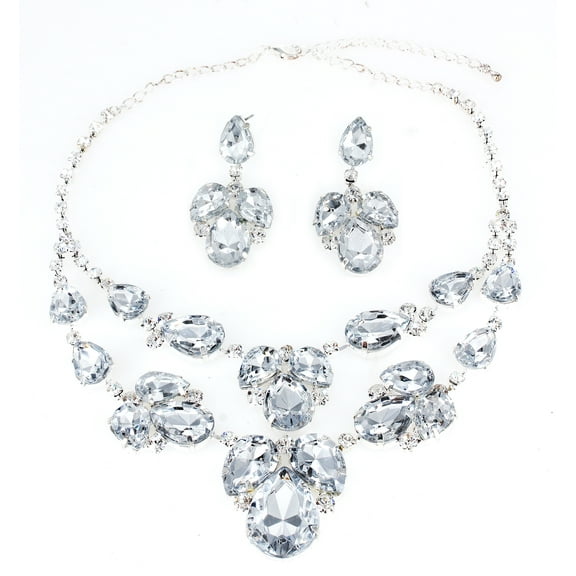Rhinestone/ Glass Stone Bib Design Necklace   Earring Set - NE-12246