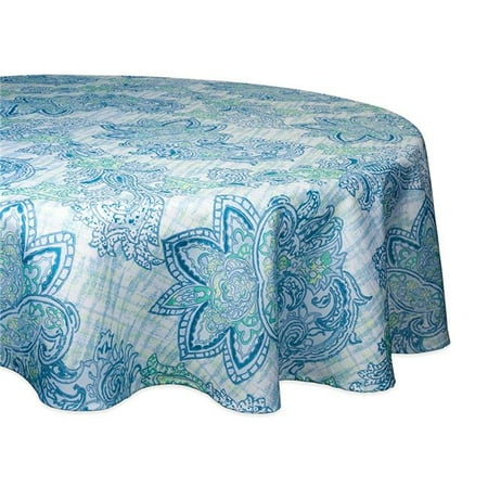

60 in. Round Blue Watercolor Paisley Print Outdoor Tablecloth