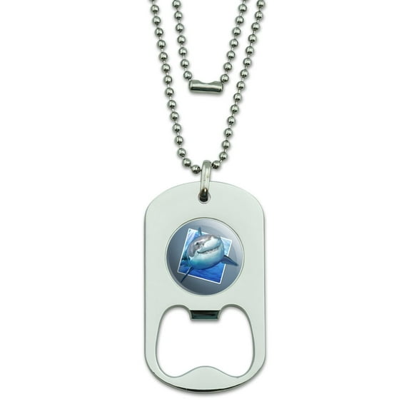 Shark Selfie Picture Great White Military Dog Tag Bottle Opener Pendant