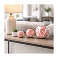 thumbnail image 3 of Spherical Fern Orbs for Home Decor - Ceramic Stoneware Accent for Bathroom, Office, Room, Shelf and Coffee Table - Ornaments Sculpture Display for Living Room - Set of 3, 6", 5", 4", Red & White, 3 of 12
