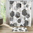 thumbnail image 3 of 4 Pcs Sage Green Modern Geometric Shower Curtain Sets with Non-Slip Rugs, Toilet Lid Cover and Bath Mat, Abstract Bathroom Decor Set with Shower Curtain and Rugs, 3 of 6