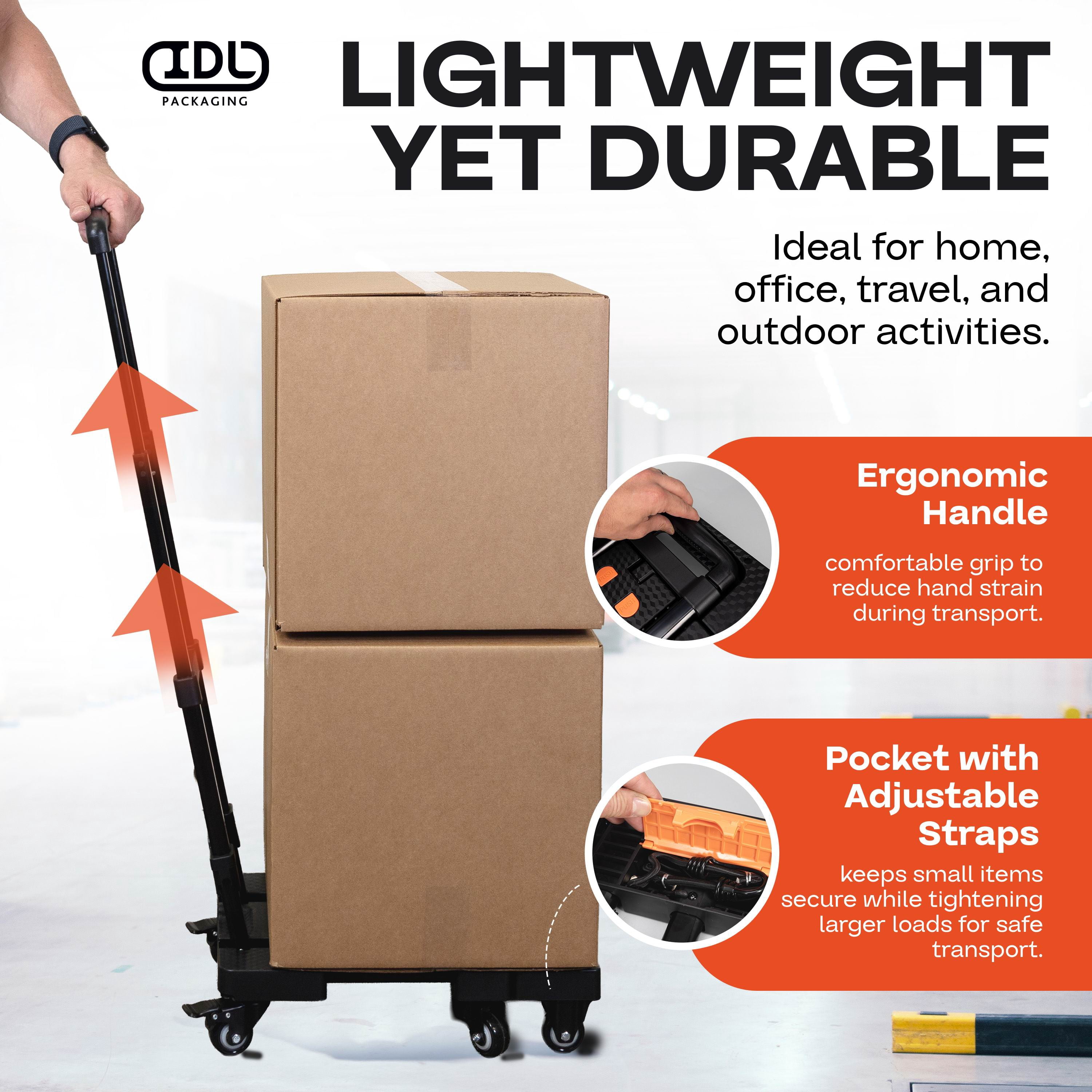 IDL Packaging Black Folding Hand Truck - 500lbs Heavy-Duty Dolly Cart for Shopping and Travel