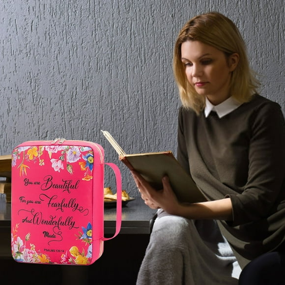 Estuche de transporte con bolsillo con cremallera para mujer | Elegante bolso de iglesia con estampado bíblico | Bolso de tela duradera para damas | Compartimento espacioso | Marcador incluido