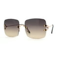 thumbnail image 3 of Womens Rimless Rectangle 90s Designer Sunglasses Gold Black Brown, 3 of 4