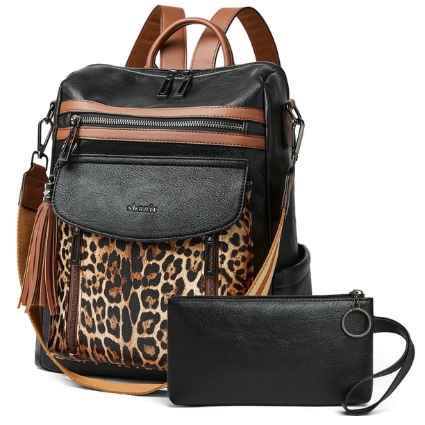 Mochila Shrie Fashion de piel para mujer, color negro