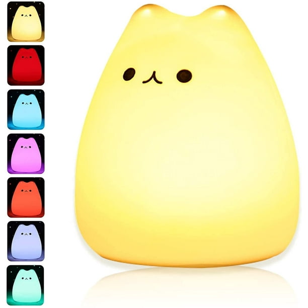Lámpara de gato, luz nocturna de gatito para niños, luz LED de silicona con control remoto para bebés, niñas y niños pequeños, recargable, linda luz nocturna kawaii.