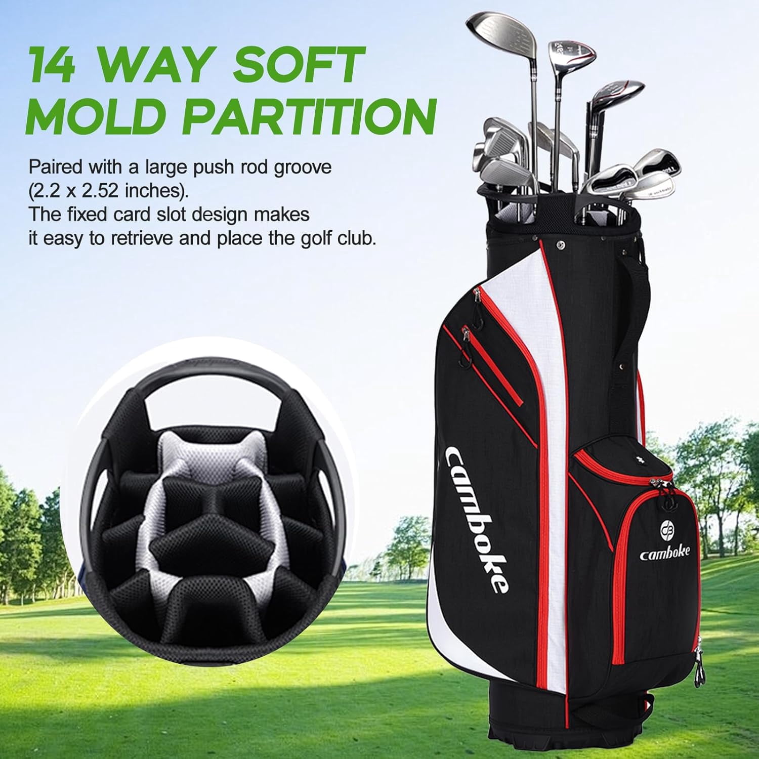 14-Way Golf Stand Bag with Full-Length Divider Top, Lightweight Premium Model for Men & Women, Equipped with Multiple Storage Pockets, Built-in Cooler Bag, Waterproof Material and Rain Hood