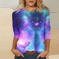 thumbnail image 3 of Craaazy Women's Planets Sun Universe Space Print Casual Loose Crew Neck 3/4 Sleeve Tops(S-5XL) Gifts, 3 of 4