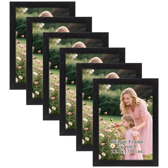 6 Pack Black 5x7 Picture Frames, Wall Mount & Tabletop Photo Frames for Home Table Decor