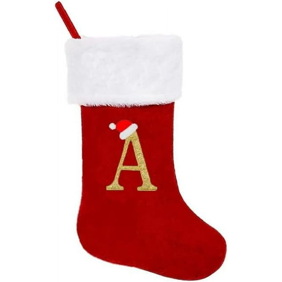20 Inches Monogram Christmas Stockings with Letters, Initial Embroidered Christmas Stockings Red Personalized Christmas Stockings Large Soft Stocking Decorations for Holiday Xmas Season Gift Decor