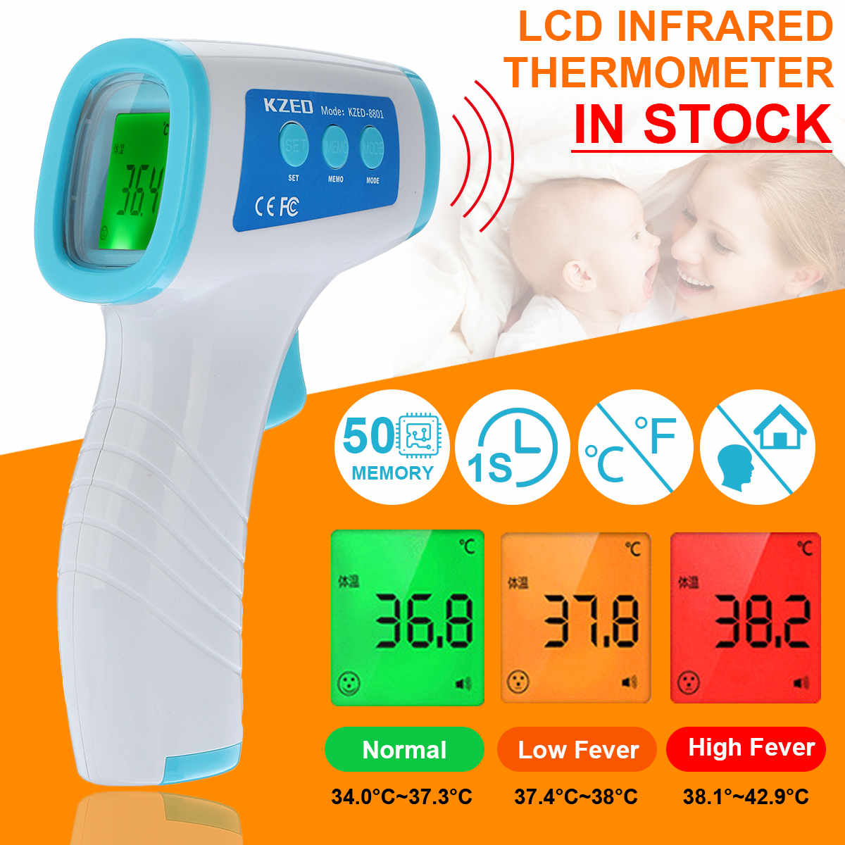 LCD Digital Noncontact IR Infrared Forehead Body Temperature Meter