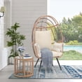 thumbnail image 6 of Outdoor Wicker Side Table, Patio End Table with Tempered Glass Top, All-Weather PE Rattan Round Coffee Table, Iron Frame, Beige, 6 of 8