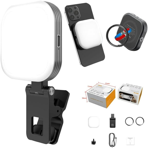 Selfie Light,Phone Light with Magnetic,Light with Front& Back Clip, Video Light, Adjusted 3 Light Modes for Phone,TikTok,iPhone, Android, iPad, Laptop, Selfie, Makeup and Live Stream Black