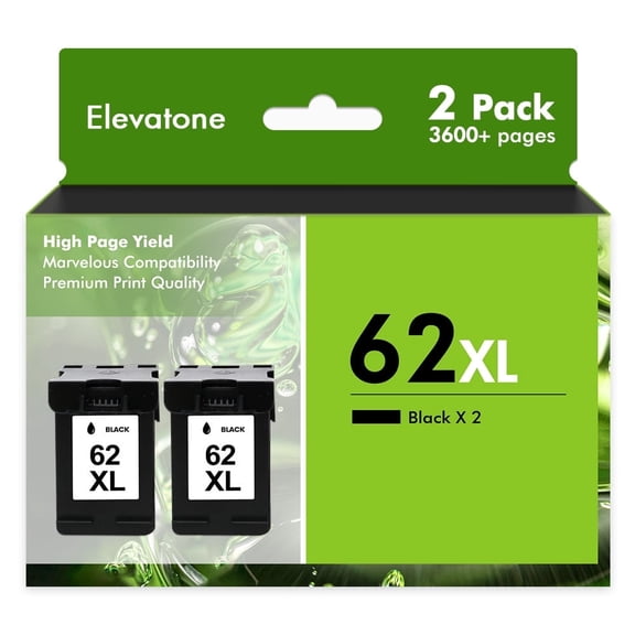 62XL 62 Ink Cartridges Compatible for 62 62XL for Envy 5540 5640 5660 7644 7640 5740 5741 8000 8040 OfficeJet 200 250 Printer (2 Pack Black)