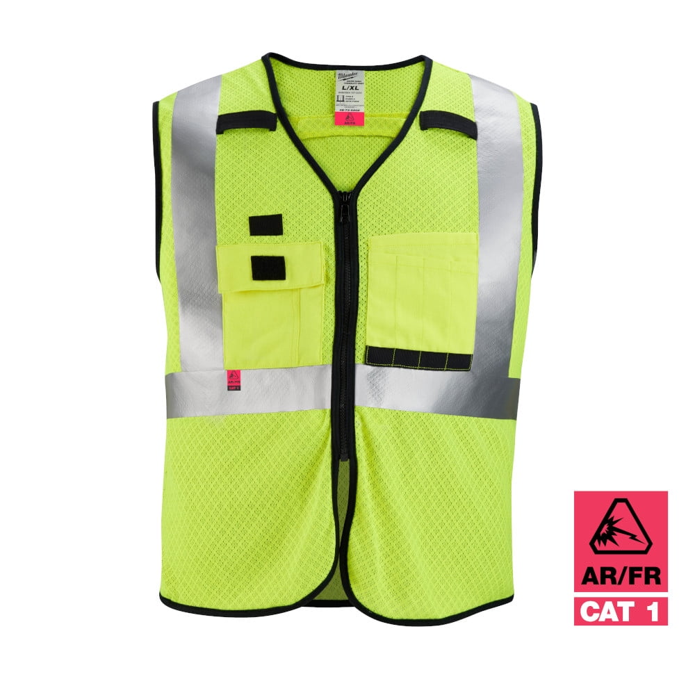 Milwaukee 48-73-5202 Arc-Rated/Flame-Resistant Large/X-Large Yellow Mesh Class 2 High Visibility Safety Vest with 10-Pockets
