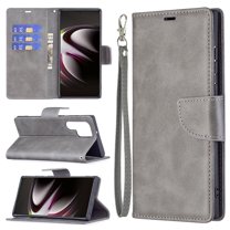Feishell Fit for Samsung Galaxy S23 Ultra 6.8 inch Phone Case with Wrist Strap & ID Credit Card Slots,Premium PU Leather Shockproof Magnetic Clasp Folio Flip Holder Protective Cover,Gray