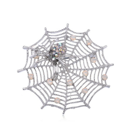October Fall Spider Lily Spinning Web Crawling Crystal Rhinestone Brooch Pin