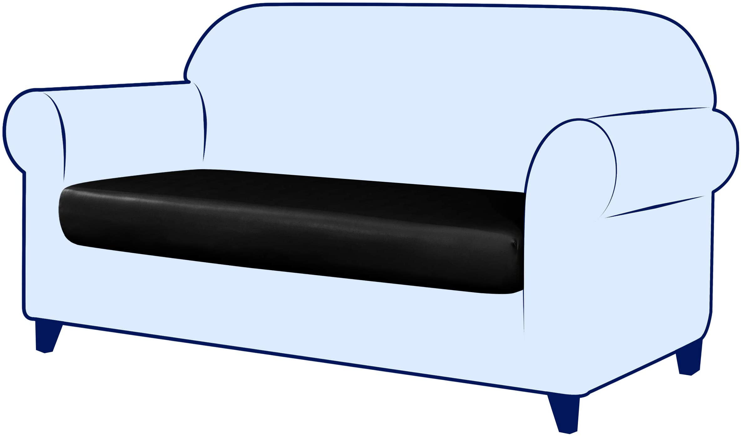 DyFun Couch Cushion Cover PU Leather Sofa Cushion Slipcover Stretch Waterproof Chair Seat Slipcover Furniture Protector Loveseat Cushion, Black