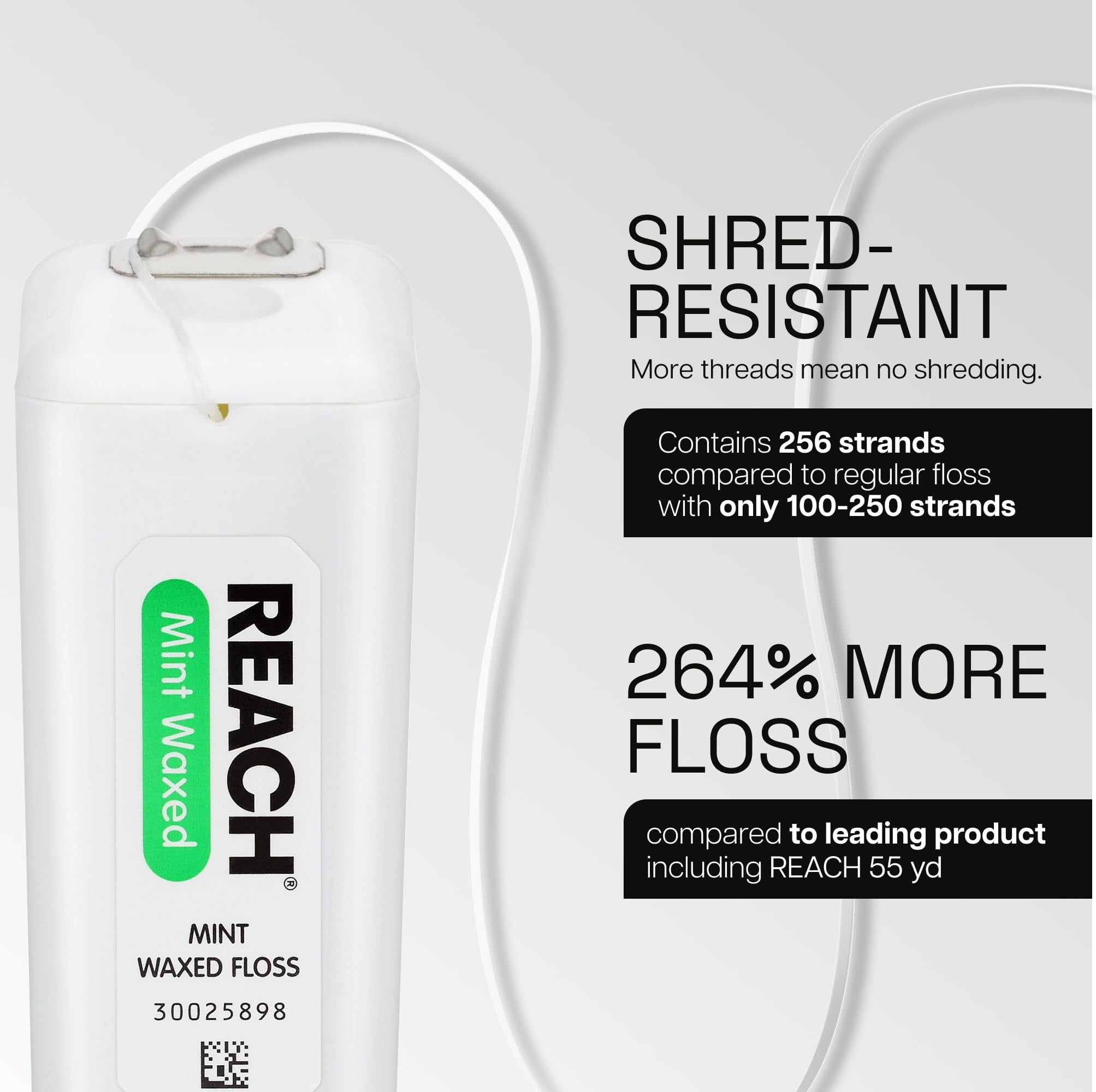 REACH Waxed Dental Floss, Mint, Plaque Remover For Shred Resistant Floss Slides Smoothly Easy Use Waxed Deep Cleaning Oral Care Pfas Free Adults