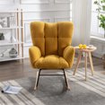 thumbnail image 2 of Rocking Chair with Wood Base, Teddy Fabric Tufted Upholstered Accent Chair with High Backrest and Armrest for Living Room Bedroom, Comfy Accent Armchair Reading Chair with Padded Seat, Yellow, 2 of 7
