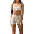thumbnail image 2 of Womenacute;s Summer 2Pcs Outfit Sets Sleeveless Low Cut Beachwear Camisole + High Waist Floral Shorts, 2 of 10
