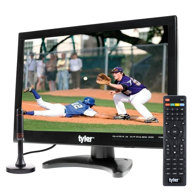 Tyler 14” Portable TV LCD Monitor 1080P Rechargeable Lithium Battery Operated, 2 Antenna, HDMI, USB, RCA, FM Radio, Digital Tuner, AV Inputs, A