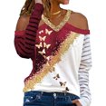 thumbnail image 1 of Innerwin Tee Off The Shoulder Femmes T-shirt Partie Manches Longues Sexy T-shirt Vin Rouge S, 1 of 4