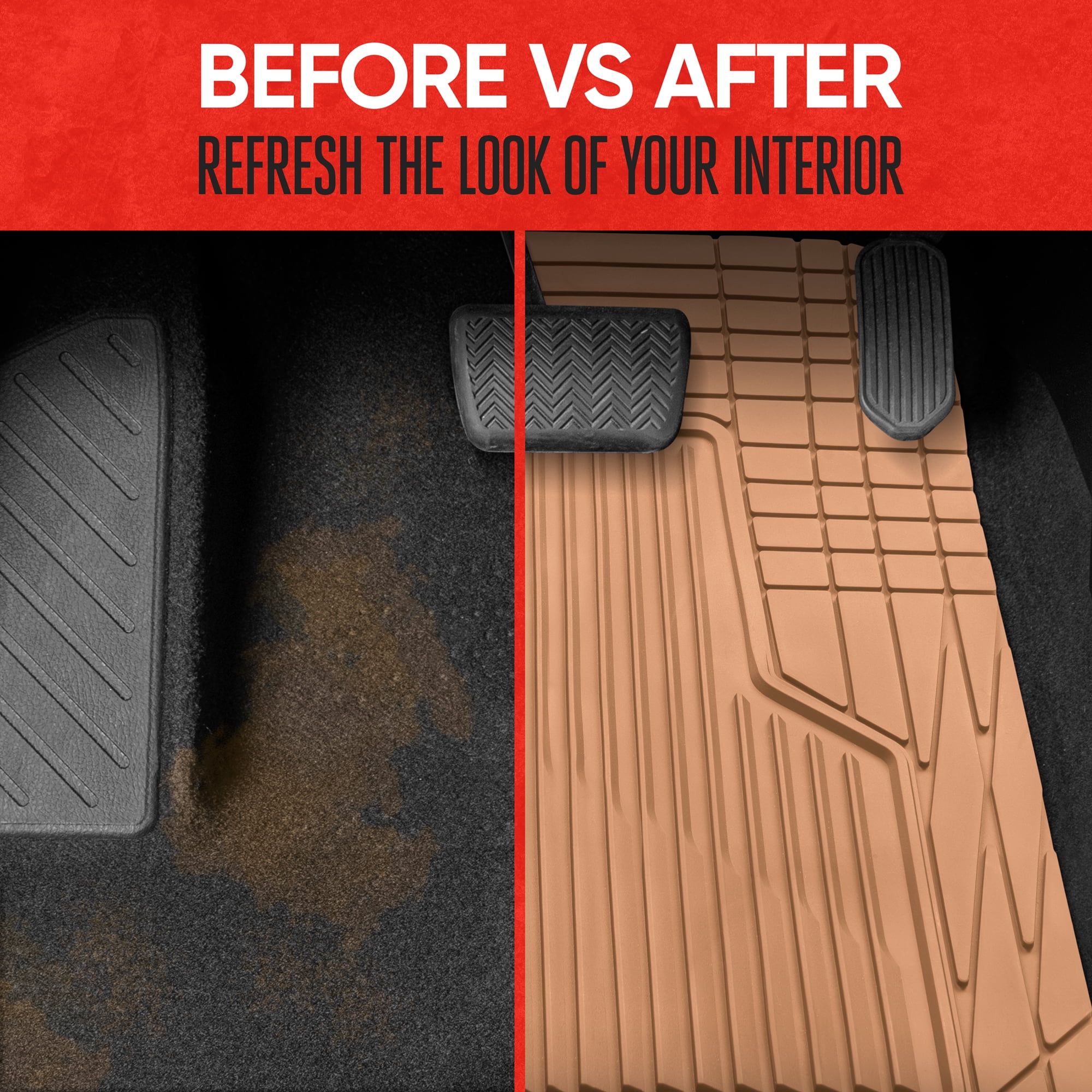 Motor Trend Floor Mats for Car, Truck, SUV - Raised Ridge Heavy Duty All Weather Car Floor Mats for Auto, Total Protection, Beige Tan