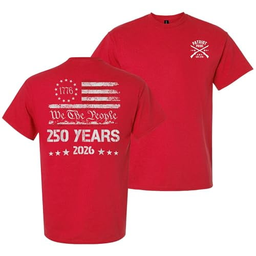 Patriot Pride Men’s Graphic T-Shirt – 1776 We The People 250 Years American Flag Semiquincentennial 2026 Design, Red, Small