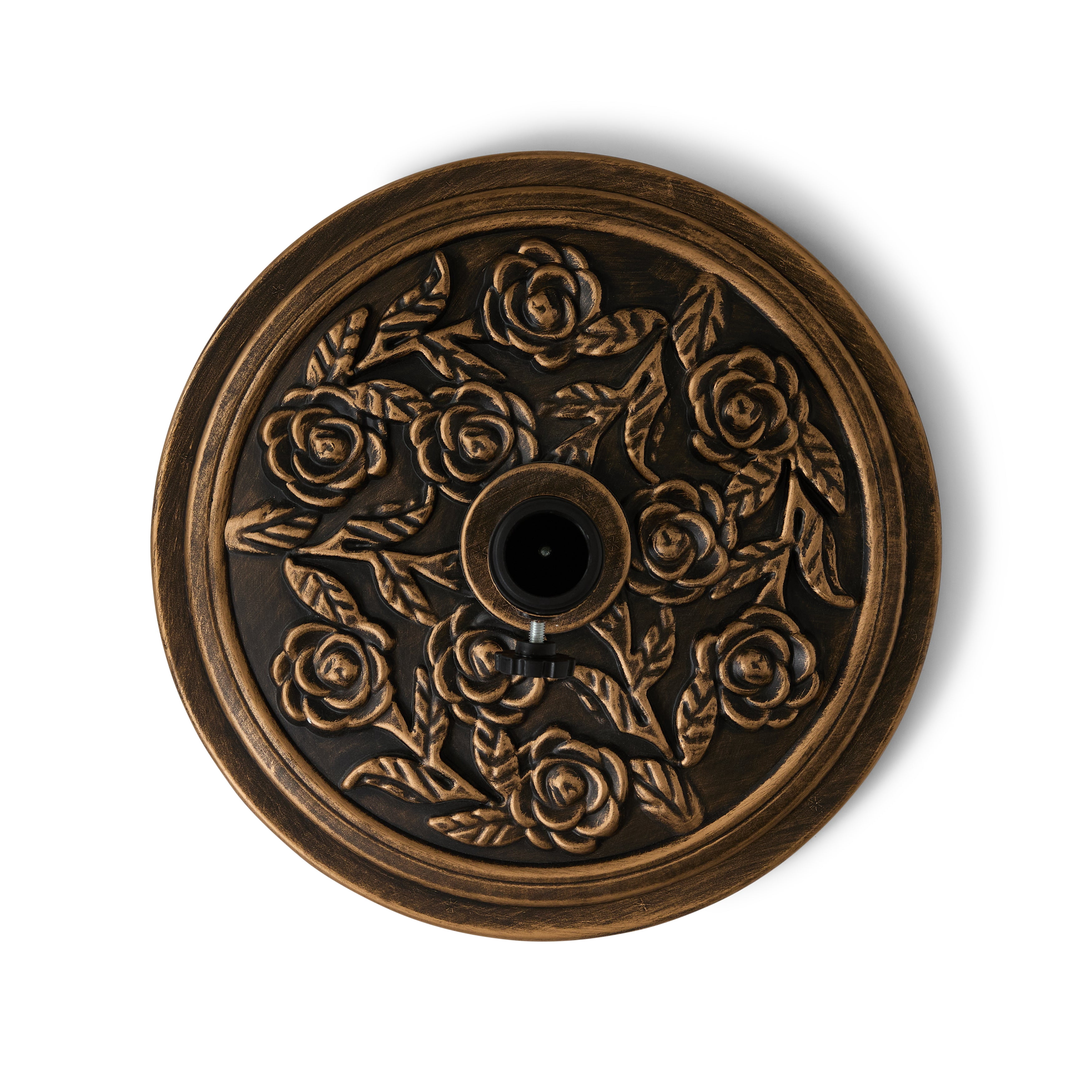 18 Inch Cast Stone Patio Umbrella Base, Bronze Powder Coated Finish