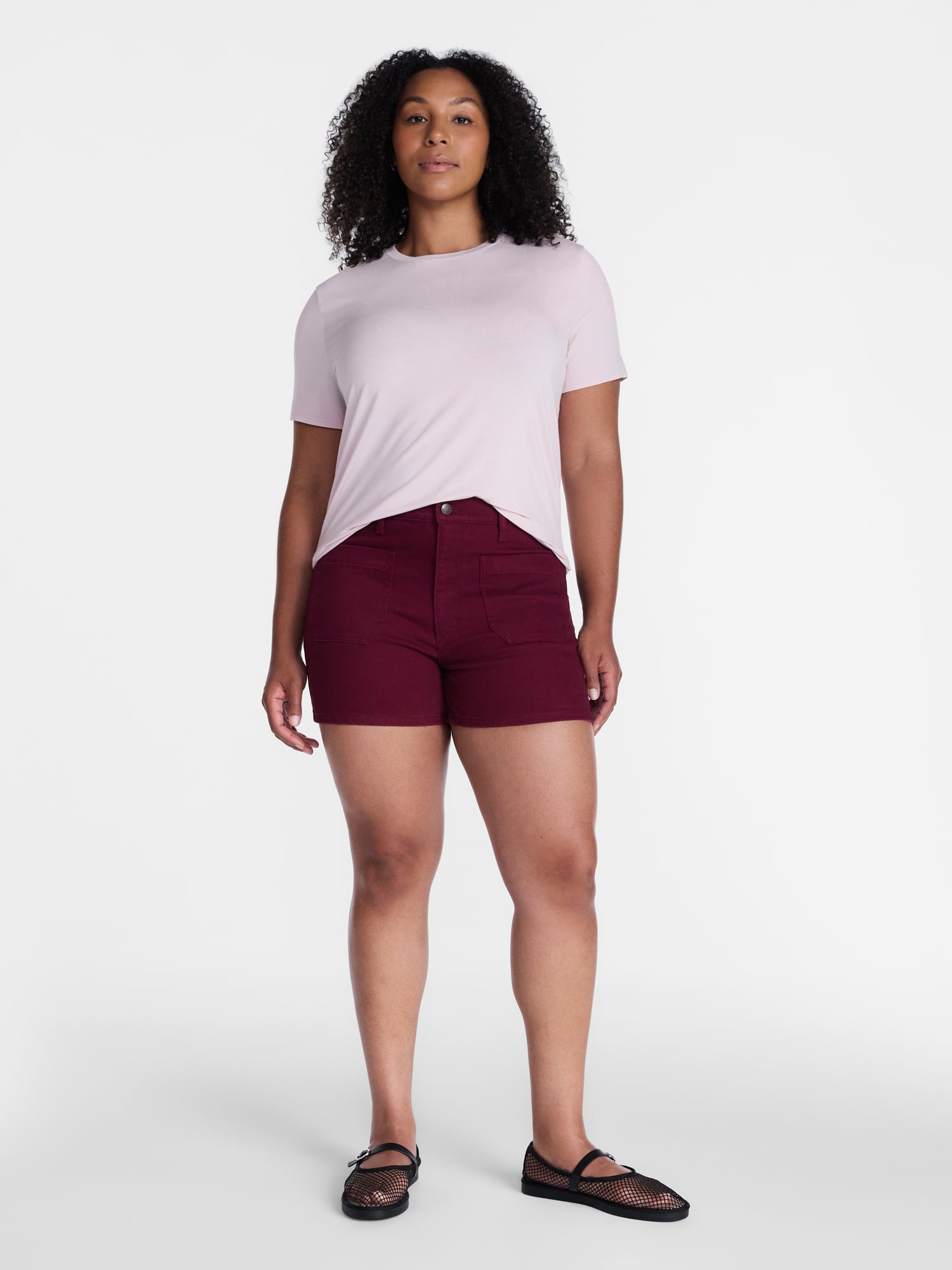 Time and Tru Women's High Rise Patch Pocket Denim Shorts, 4" Inseam, Sizes 0-20