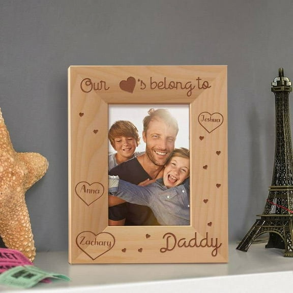 Our Hearts Belong to Daddy Personalized Wooden Picture Frame 3 1/2" x 5" Brown (Vertical)