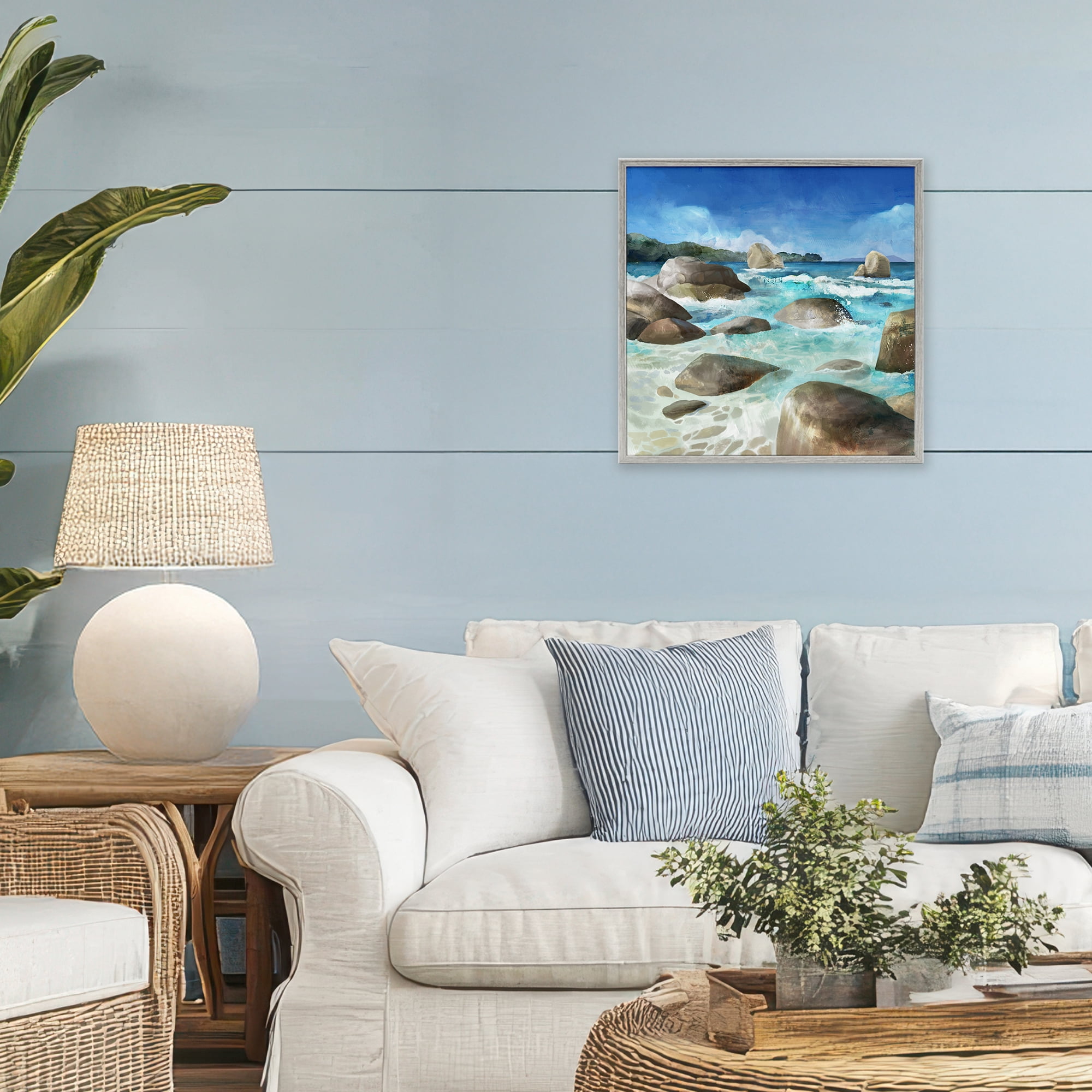Stupell Industries Low Tide Rocks on Shore Gray Framed Giclee Art, design by Mauro Devereaux